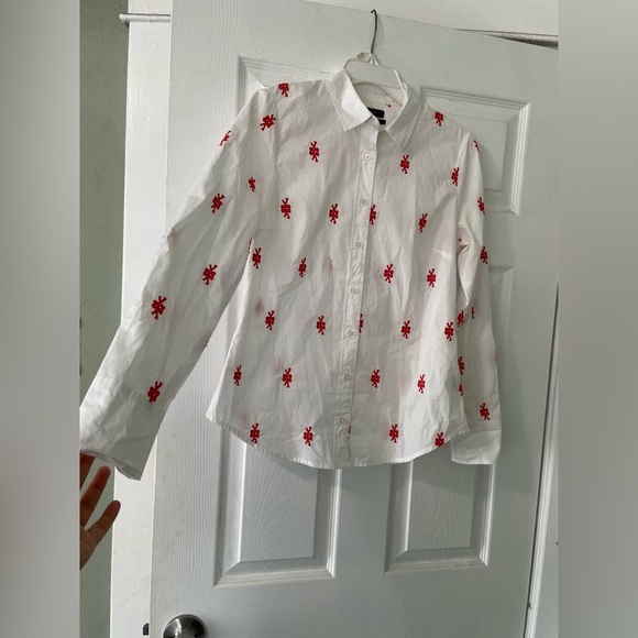 J Crew Cotton Poplin Slim Shirt With Red Knot Embroidery - Picture 4 of 9